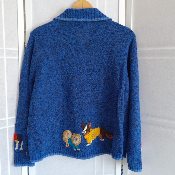 Design Options by Philip& Jane Gordon blue vintage sweater cardigan dogs puppies - Picture 8 of 13